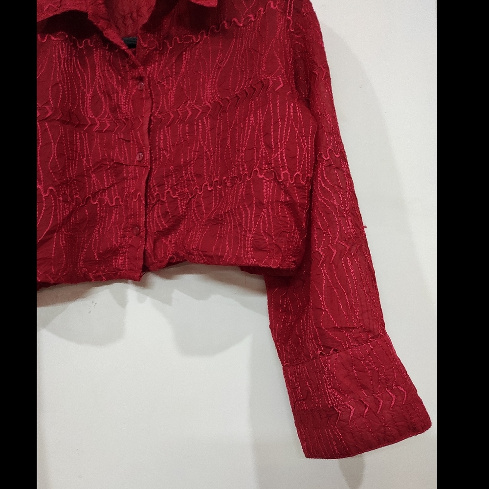 Red Crop Threadwork Shirt ❤ (kinda oversized look) - Picture 6 of 10